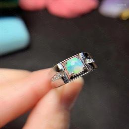 Cluster Rings Natural Opal Ring 925 Silver Men's Simple Atmosphere Highlights Male Charm