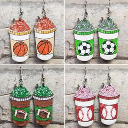 Dangle Earrings Sporty Jewellery For Girl Baseball Basketball Softball Charms Icecream Cup Wood Women