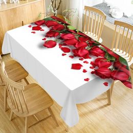 Table Cloth Nice Flowers Red Rose Holiday Party Waterproof Oxford Fabric Rectangular Tablecloth Home