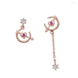 Stud Earrings Heart Hoop Pink Gold Colour Earring With Crystal Long Chain On Evening Party Wedding Gift For Women