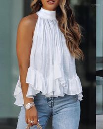Women's Tanks Top Women 2023 Summer Fashion Mock Neck Ruched Ruffles Sleeveless Casual Plain Daily Tank Y2K Clothes