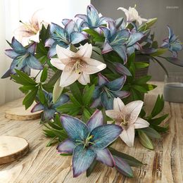 Decorative Flowers Retro Autumn Lily Artificial Home Wedding Table Decoration Fake Flower 2 Heads Big Silk Branch