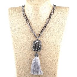 Pendant Necklaces Bohemian Jewellery Mini Crystal Beads Knotted Druzy Tassel Charm Halsband Women Necklace