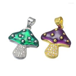 Pendant Necklaces Copper Inlaid Zircon Dripping Oil Mushroom Cute Charm Necklace CZ No Chain Handmade DIY Fashion Jewelry Make Accessories