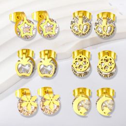 Stud Earrings Kids Luxury Stone Moon Star Flower Charms Clearly Rhinestone Cute For Women Aesthetic Jewelry Gifts Drop