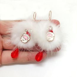 Dangle Earrings & Chandelier Creative Santa Elk Cute White Wool Ball Red Crystal Pendant Women Female Christmas Gift Jewellery