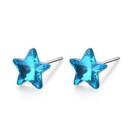 Stud Earrings Silver Color 2 Style Multicolor Blue Pentagram For Women Little Fresh Cute Mini Star RhinestoneStud