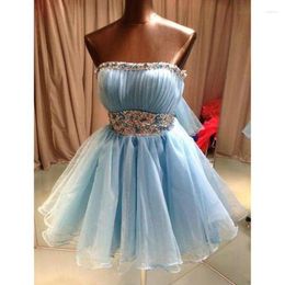 Party Dresses Short Blue Cocktail 2023 Luxury Crystal Beaded Top A Line Sexy Backless Strapless Junior Mini Homecoming Dress