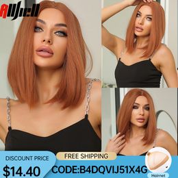 Red Brown Copper Ginger Short Synthetic Wigs for Women Natural Straight Hair Middle Part Wigs Heat Resistant Cosplay Daily Usefa