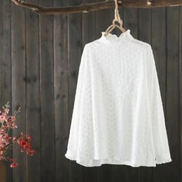 Women's Blouses Cotton Ruffles White Shirts For Women Summer 2023 Long-Sleeved Loose Office Lady Elegant Pulls Outwear Tops