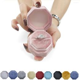 Jewelry Pouches Octagon Velvet Box Muti Color Three Slots Double Ring Storage Cases Wedding Display For Woman Gift Earrings Package