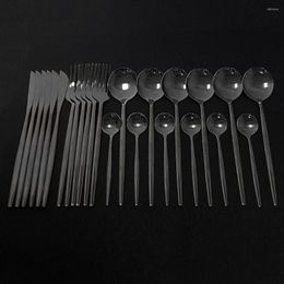 Flatware Sets Black Set Stainless Steel 24Pcs Dinnerware Cutlery Western Fork Knife Teaspoon Tableware Silverware