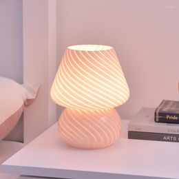 Table Lamps Desk Lamp Glass LED For Bedroom Bedside Korean Ins Style Striped Mushroom Decor Cute Translucent Ring Birthday Gift