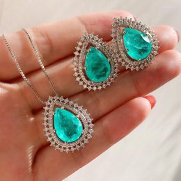 Necklace Earrings Set Funmode Clear Green Water Drop Cubic Zircon Jewelry For Women Wedding Accessories Fashion Girl Mother Gift FS190