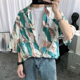 Men's Casual Shirts Handsome Straight Turn-down Collar Short Sleeve Button Printing Comfortable Street Fashion Men's Clothing Summer