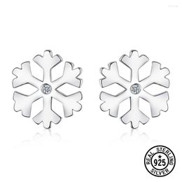 Stud Earrings 925 Sterling Silver Snow Flake Clear Zircon Girls Kids Cute Lovely Christmas Gifts Fine Jewelry