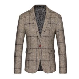 Men's Suits & Blazers Elegant Men Tweed Blazer Fashion Striped Jacket Simple Classic Suit For Wedding Coat Flap Pocket One Button Male