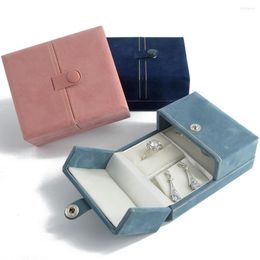 Jewellery Pouches In Double Open Box For Ring Earrings Necklace Pendant Organiser Imitation Suede Snap Mini Gift Storage Display