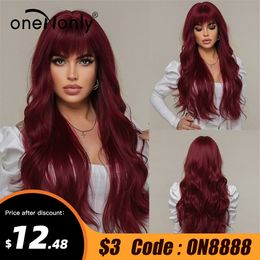 Long Red Wig with Bangs Synthetic Wigs High Quality Synthetic Wigs for Women Lolita Cosplay Natural Wave Wigfactory direct