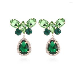 Dangle Earrings Luxury Temperament Sparkly Green Glass Bow For Women High Quality Unique Alloy Rhinestone Water Drop Earring Accessory