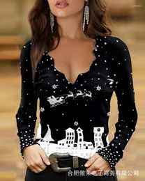 Women's Hoodies Christmas Tops Printed For Women Black V-neck Sweatshirt Cotton Long Sleeve Pullovers Hoodie Girls