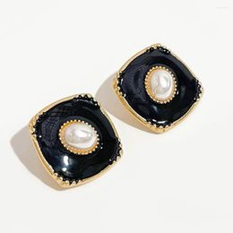 Stud Earrings Peri'sBox 8 Designs Black White Enamel Square Round Triangle Geometric For Women French Vintage