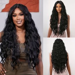 Black Long Deep Wave Lace Front Wigs for Black Women Loose Water Wave Curly Lace Frontal Synthetic Wig Brazilian African Partyfa