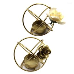 Candle Holders Metal Holder Rose Flower Candlestick Valentines Day Gift Candelabra Stand A0KE