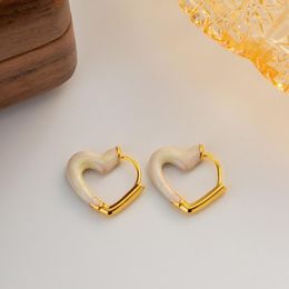 Hoop Earrings Minar Sweet Asymmetric White Enamel Heart 18K Gold Plating Stainless Steel Hollow Love Earring For Women Girls