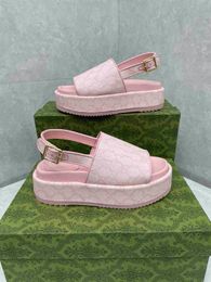 Designer de slides Mulheres G Sandálias de lona Men chinelos chinelos de luxo bordado de fundo grosso de bordado impresso na plataforma feminina slide sandália 35-44 rosa