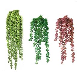 Decorative Flowers Green Artificial Succulents Plants Wall Hanging For Home Garden Decoration Prop Fake String Of Pearls