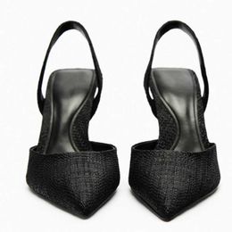 New Sandals Women High Heels Summer Heeled Pointed Toe Slingback Pumps Office Lady Pump Shoes Female Plus Size Black Stilettos 230406