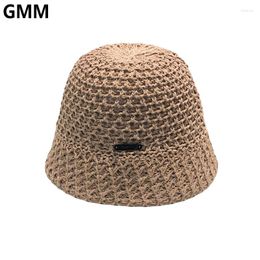 Berets Fashion Women Handmade Crochet Dome Bucket Hat Solid Colour Hollow Knit Wide Brim Foldable Breathable Mesh Sun Hats Summer Cap