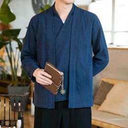 Ethnic Clothing Spring Men Cotton Linen Kimono Shirt Loose Fashion Long Cardigan Vintage Coats Sleeve Yukata Casual Overcoats KK4327