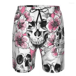 Men's Shorts Mens Quick-drying Beachwear Skull And Pink Cherry Flowers Swimsuit Men 2023 Bathing Suit Summer Swimwear