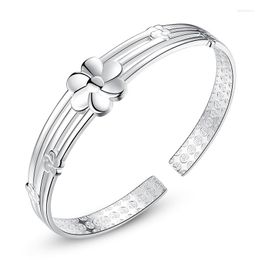 Bangle Ome Open Bracelet Ladies Silver Plated Flower Literary Jewelry Cuff Bracele Fashion Metal Classic Round