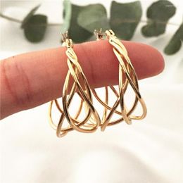 Hoop Earrings Casual Gold Colour Plating 4 Wire Interwine For Women Girl Dainty Jewellery Gift High Quality Performance