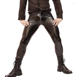 Men's Pants Sexy Men Zipper Open U Crotch High Elastic PVC Shiny Pencil Fashion Punk Glossy Style Gay Wear F100