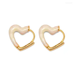 Hoop Earrings Minar Cute Romantic Asymmetric White Enamel Heart 18K Gold Plated Stainless Steel Hollow Love Earring For Women