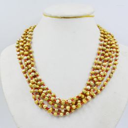 Pendant Necklaces 6 Strand 6MM Natural Baroque Pearl Necklace. Classic Bosnian Style Women's 48CM
