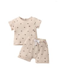 Clothing Sets Baby Boy Clothes Short Sleeve Graphic Letter Print T-Shirt Drawstring Shorts 2 PCS Casual Summer Outfits