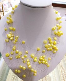Pendant Necklaces Women Jewelry 15 Rows Necklace Yellow Pearl Baroque Natural Freshwater 45cm 18''