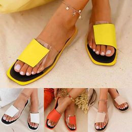 Pantofole Moda donna Trasparente Cuciture in tinta unita Sandali piatti Donna Estate Scarpe da spiaggia Plus Size Mujer D14 #