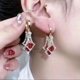 Dangle Earrings Vintage Jewelry Woman Special For Women Modern Women's 2023 Trend Korean Fashion Summer Fuchsia Accessories