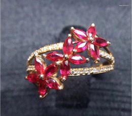 Cluster Rings Real Ruby Ring Natural 925 Sterling Silver2 4mm 3pcs Gemstone Handworked Jewelry