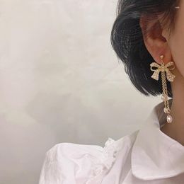 Dangle Earrings Retro French Bride Baroque Pearl Bow Long Tassel Earring Fashion Women Bohemian Style Elegant Princess Cocktail Jewellery