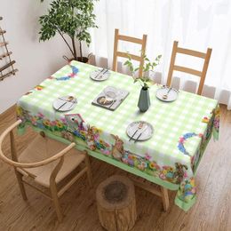 Table Cloth Easter Eggs Waterproof Tablecloth Spring Colourful Floral Green Chequered For Kitchen Dinning Decor