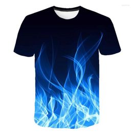 Men's T Shirts Men Blue Flame Tshirts 3D Printed Black Shirt Tees Women Casual Top Anime Short Sleeve T-shirt Tops 2023