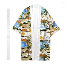 Ethnic Clothing Hawaii Adult Short Sleeve Beach Shirt Japanese Yukata Kimono Top Oversize Print Flower Haori Cardigan Asian Unisex Daily