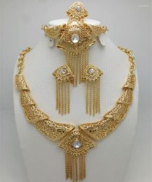 Necklace Earrings Set 2023 Fashion Gold Colour Nigerian Wedding African Beads Jewellery Wholesale Saudi Bracelet Earring Ring